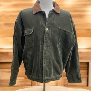 Vintage Free Country USA Green Corduroy Sherpa Lined Workwear Jacket SZ L